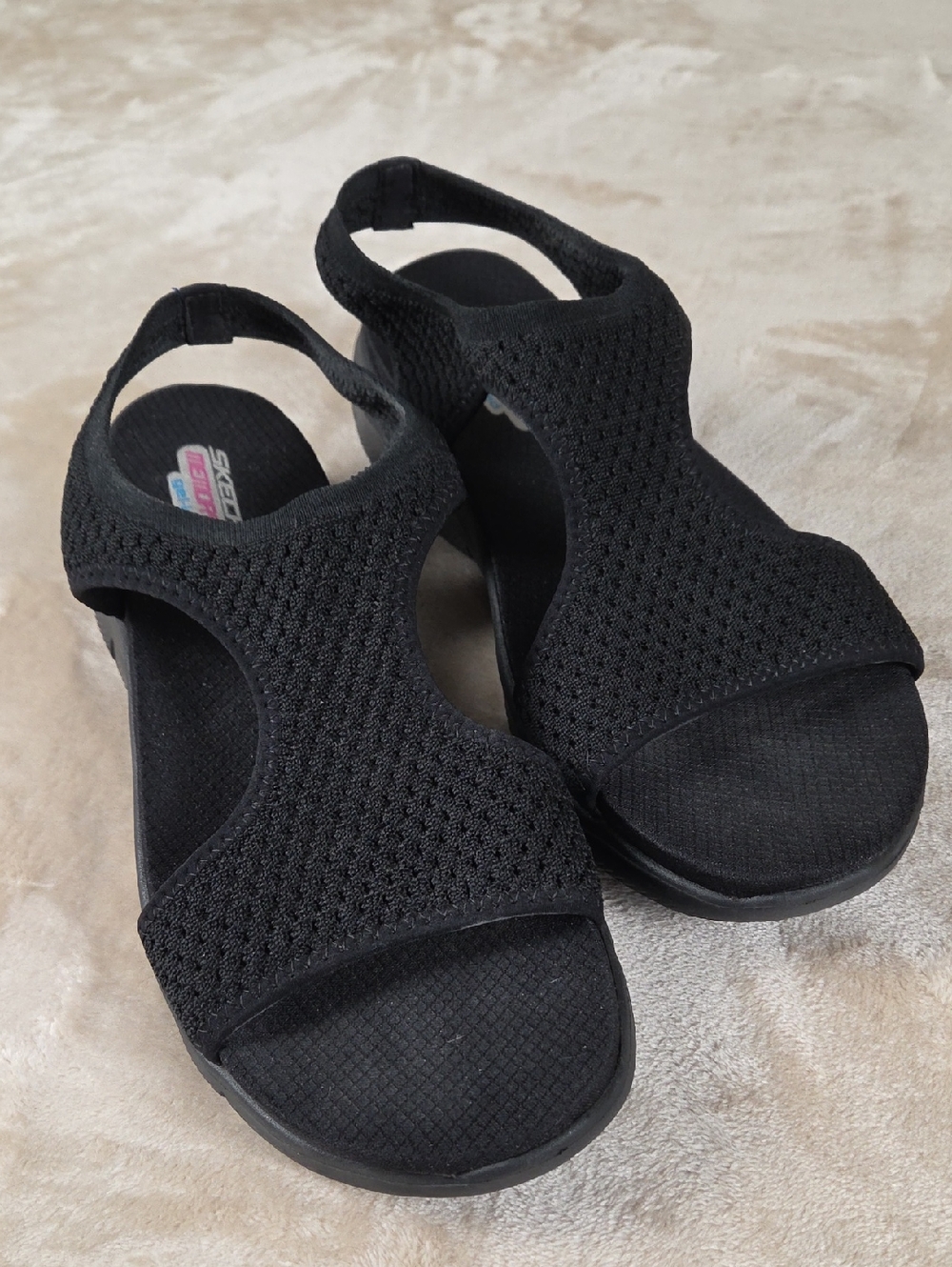 Skechers Black Open-Toe Mesh Slingback Sandals